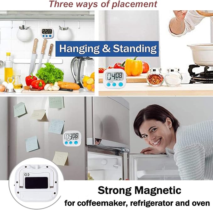 6 Pack Large Screen Digital Kitchen Timer, Magnetic Timer, Big Digits Loud Alarm, Count Up/Down, ON/Off Switch, Teachers, Classroom, Cooking, Baking