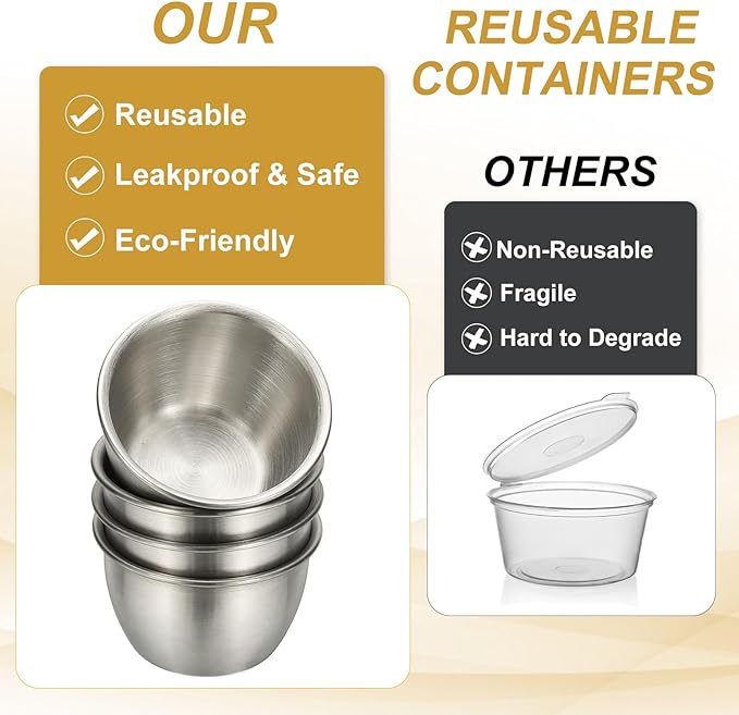uxcell 1 Set 2.8oz Stainless Steel Salad Dressing Containers with Silicone Lids, Reusable Dipping Sauces Cups, Leakproof Condiment Containers for Picnic Travel Kitchen, Green