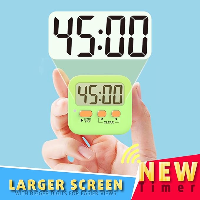 Antonki 2 Pack Digital Timer for Kids, Magnetic Countdown Kitchen Timers for Cooking, Egg, Classroom, Teacher, Exercise, Study, Oven - Battery Included
