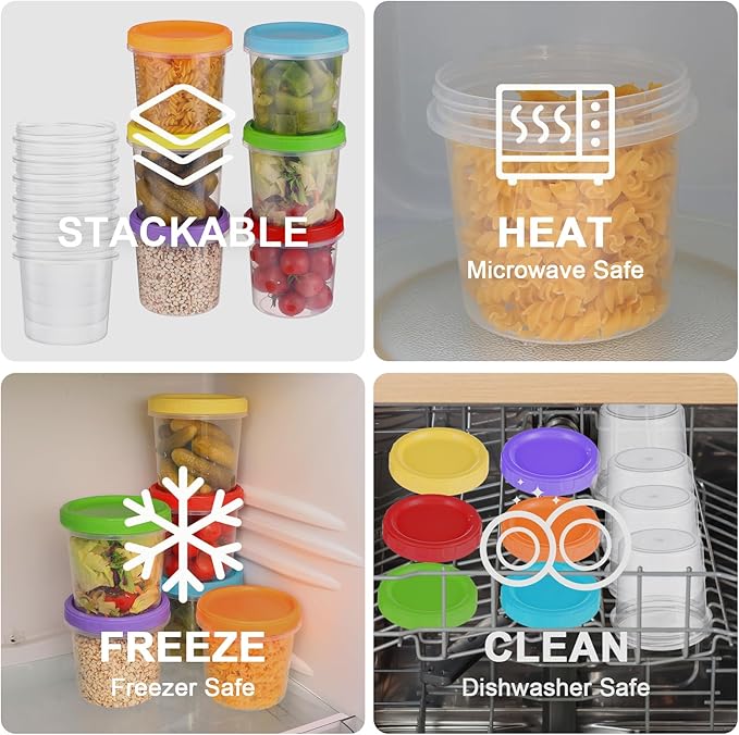 16 oz Plastic Deli Containers with Lids, 6 Pack Stackable Small Freezer Containers, Reusable 2 Cup Food Storage Containers with Pen and Brush, Microwave & Dishwasher Safe, BPA Free
