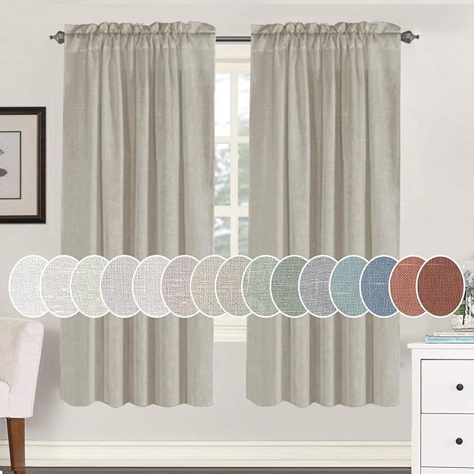 H.VERSAILTEX Linen Curtains Elegant Natural Linen Semi Sheer Curtains Energy Light Filtering Rod Pocket Window Treatments Panels for Living Room (Set of 2, Oatmeal, 52 inch W X 72 inch L)