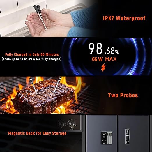 Meater Thermometer Wireless, 2 Probes Bluetooth Meat Thermometer, 572°F Heat Resistance WiFi Smart Accuracy of ±0.5°F, LCD Display Wireless Thermometer for Grilling, Oven Smoker, Air Fryer