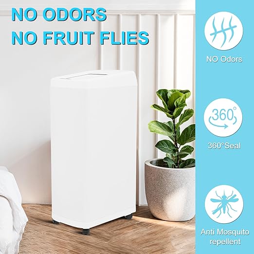 8 Gallon Motion Sensor Trash Can with Roll Lid & Wheels - Automatic Touchless Trashcans for Kitchens, Bedroom, Office Trash Bin (White)