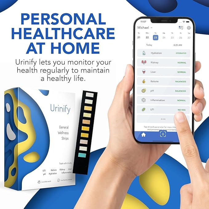 [URINIFY Essential] Mobile App Urine Test Strips and at Home UTI Test Strips, Kidney Test kit at Home, Hydration, Keto Test Strips, pH Test Strips, Liver Test, urinalysis Test, Protein, 12 Strips
