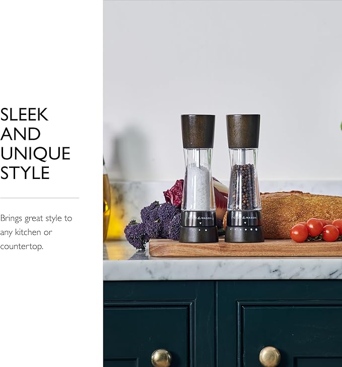 Cole & Mason H332293 Derwent Black Wood Salt and Pepper Mills, Gourmet Precision+, Adjustable Grind, Stained Beech/Acrylic, 190 mm, Gift Set, Includes 1 Salt and 1 Pepper Grinders
