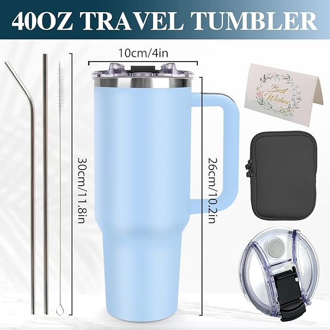 Personalized 40oz Tumbler with Handle, Custom Insulated Tumblers with Pictures Logo, Stainless Steel Travel Coffee Mug, Personalized Gifts for Women Men Birthday Fathers Day Mothers Day