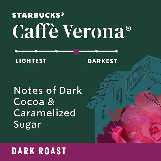 Starbucks Ground Coffee, Dark Roast Coffee, Caffè Verona, 100% Arabica, 6 bags (18 oz each)