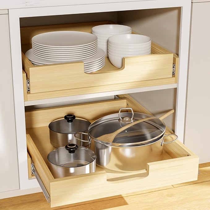 Pullout Cabinet Organizer, 26''W×21''D×3''H Slide Out Shelves for Kitchen Cabinets, Pull out Drawers for Kitchen Cabinets, Pantry, Bathroom, & Storage Organization