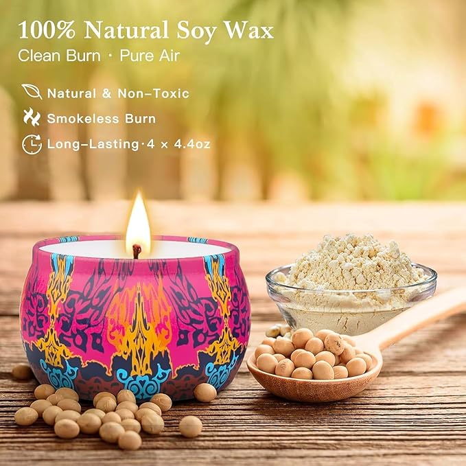 Christmas Candle Gift Set, 4 Pack Scented Candles for Home, Long Lasting Soy Aromatherapy Candle Set, Strong Scented Tin Candles, Perfect Gifts for Women