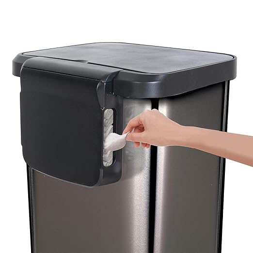 Glad Stainless Steel Step Trash Can with Clorox Odor Protection | Large Metal Kitchen Garbage Bin with Soft Close Lid, Foot Pedal and Waste Bag Roll Holder, 13 Gallon, Pewter