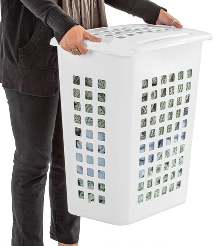 Sterilite 4 Pack Rectangular LiftTop Laundry Hampers, Plastic Clothes Basket with Lid