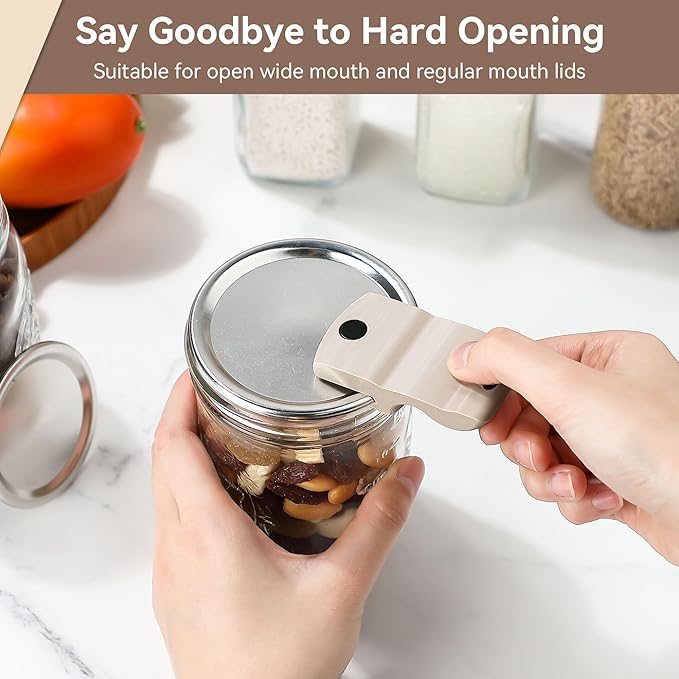 2 Pack Canning Jar Opener with Magnets, Mason Jar Opener For Canning Lids, for Regular and Wide Mouth Lids, Powerful Magnet for Easy Refrigerator Storage, Releases Vacuum Seal(Beige)
