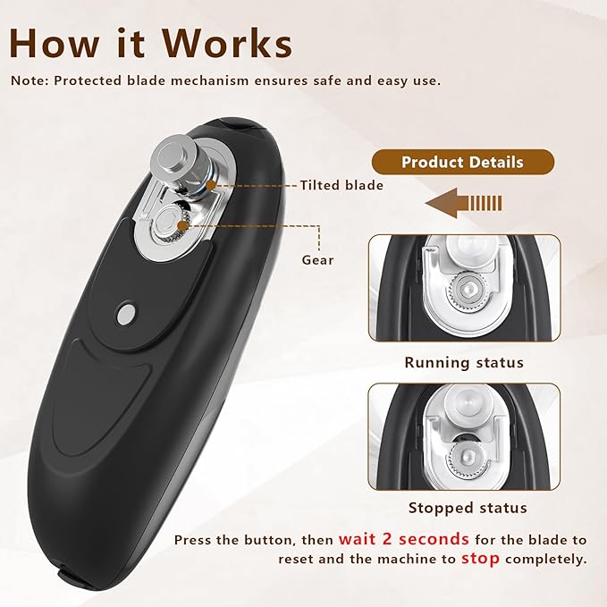 Electric Can Opener Smooth Edge, Battery Operated Kitchen Can Opener for Seniors with Arthritis, One Touch Side Cut Fits Most Can Sizes, Left-handed Friendly, Ideal Holiday Gift