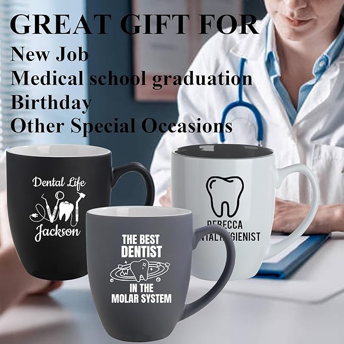 Personalized Dentist Gifts, 16oz Custom Coffee Mug with Engraved Name - Graduation Gift for Dental Student, Birthday Appreciation Gift for Dentist Assistant Hygienist Medical Graduate (Mug, Dentist)