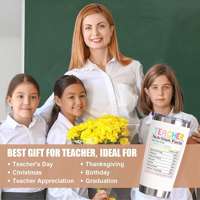 Teacher Gifts for Women, Christmas Appreciation Gift for Teacher, 20 OZ Tumbler Teachers Gifts from Student, Big Heart Insulated Cup Unique Graduation Thank You Retirement Birthday Gift for Teachers