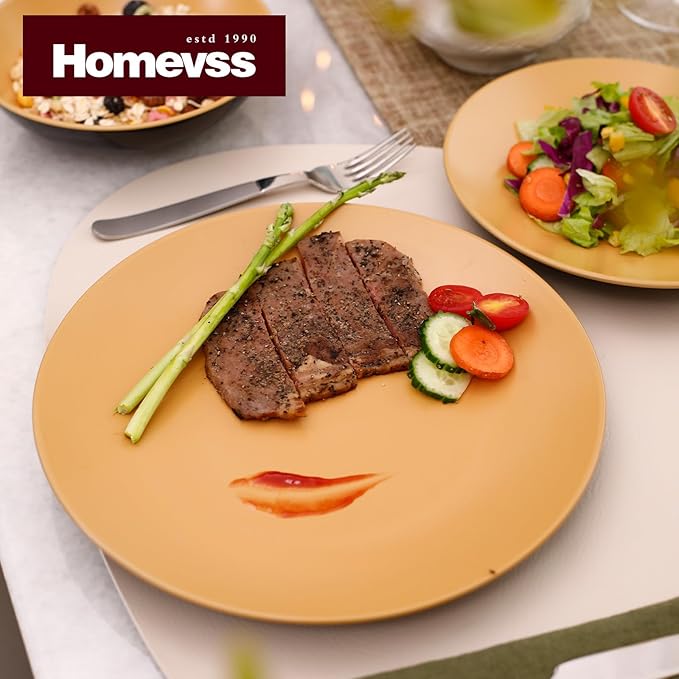 Stoneware Two-Tone Colors Life 18pc Dinner Set, Outside Shiny Black + Inside Matte Glaze Curry
