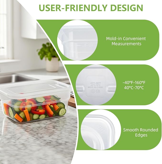 6-Pack Food Pan with Lids, 1/6 Size Food Storage Containers for homes, schools, restaurants, hotels Meal Prep, -40℉-160℉, Stackable, Freezer-Safe (1/6 size 4 inch deep, 1.53L/1.62QT)