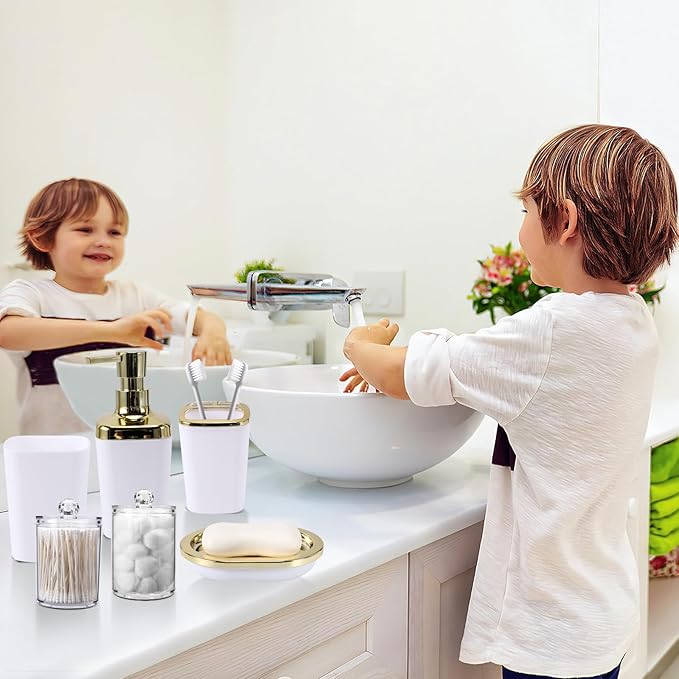 White Bathroom Accessories, 24 Pieces White Bathroom Accessories Set with Shower Curtain, Bath Towels, Trash Can, Soap Dispenser and Soap Dish for Bathroom/Housewarming