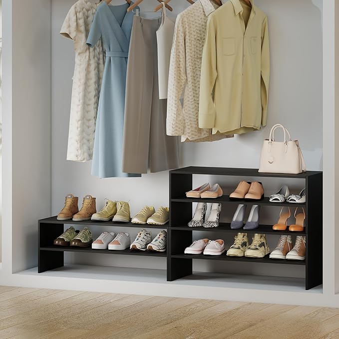 COSTWAY 6-Tier Shoe Rack, Extra Wide Shoe Shelf Organizer with Stackable Design, 31" Freestanding Adjustable Storage Shoe Stand for Small Space Entryway Hallway Closet (1,Black)