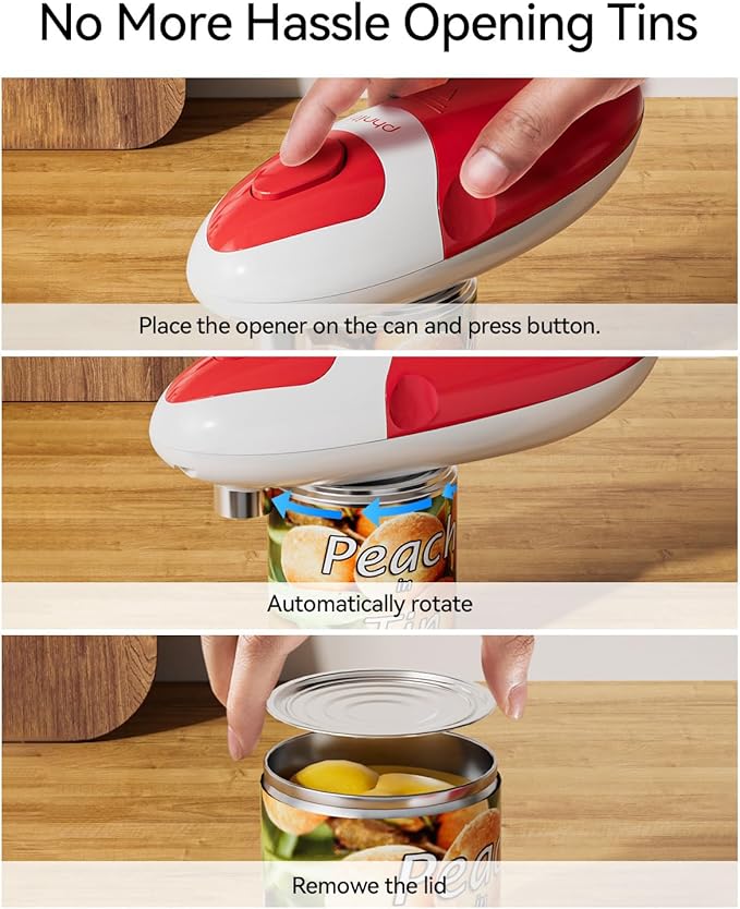 Phniti Handheld Electric Can Opener - Automatic Smooth Edge, Battery Operated for Seniors/Arthritis/Chefs - Fits All Can Sizes for Kitchen Use
