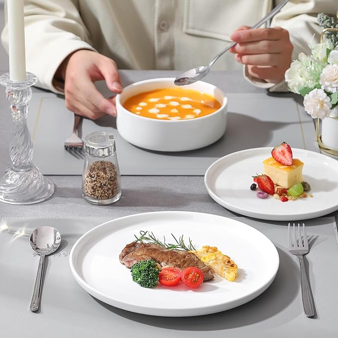 Plates and Bowls Sets,12 Pieces Porcelain Dinnerware Sets, White Ceramic Dishes Set for 4, Dishware Sets, Microwave and Dishwasher Safe, Scratch Resistant, Dining Ware Service for 4
