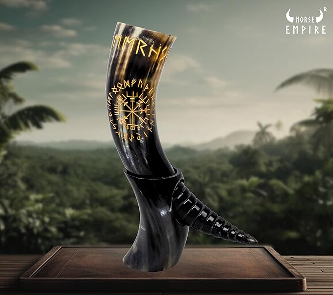 Genuine Ox-Horn Viking Drinking Horn Unique & Hand Crafted with Bottle Opener, Leather Holster Food Grade Tankard Cup for Drink Beer, Ale, Mead, Whiskey Gift For Men & Women…
