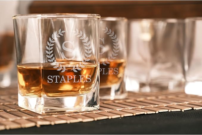 Personalized Whiskey Glasses Set with Custom Whiskey Glasses - Personalized Gifts for Men, Gifts With Engraved Wooden Box and Whiskey Stones