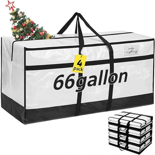 4 Pcs 66 Gallon Large Moving Bags with Zipper and Handles Foldable Storage Duffle Bags Heavy Duty Extra Large Totes for College Dorm Travel Clothes Blankets Bedding Moving (Black and White)