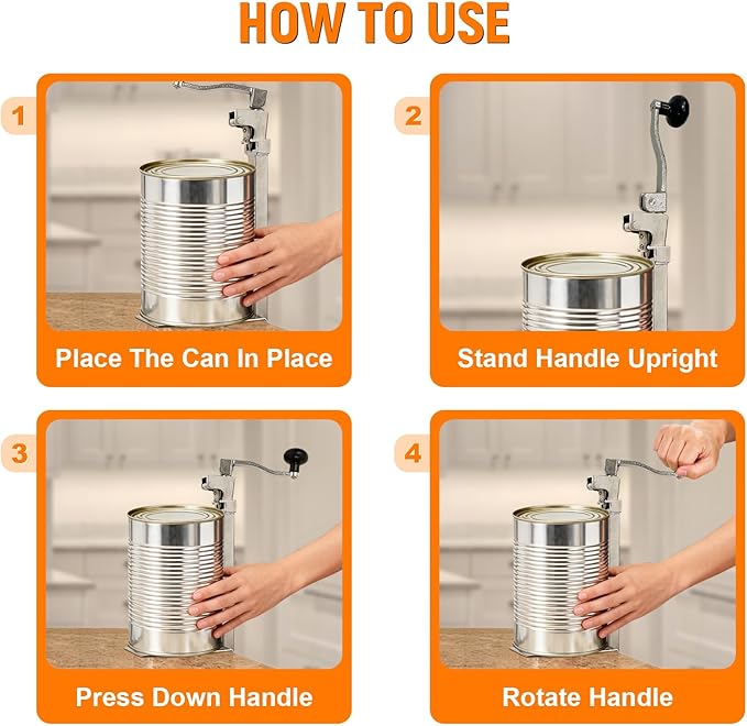 Commercial Can Opener, Manual Stainless Steel Table Can Openers, Industrial can opener for 10 cans Up to 11” Tall, Manual Can Opener with Plated Steel Base Stainless Steel Blade For Bars Hotel Kitchen