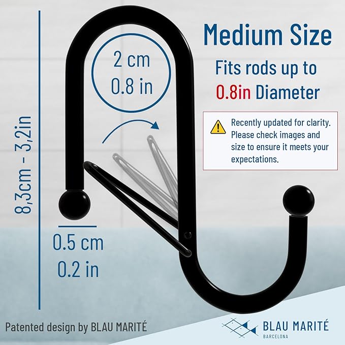 10-Pack Metal S Hooks for Hanging – Heavy-Duty S-Shaped Hook with Safety Buckle – Fits Bars up to 0.8 in – Anti-Drop S-Hooks for Kitchen, Bathroom, Closet & Pot Racks – Black (Medium)