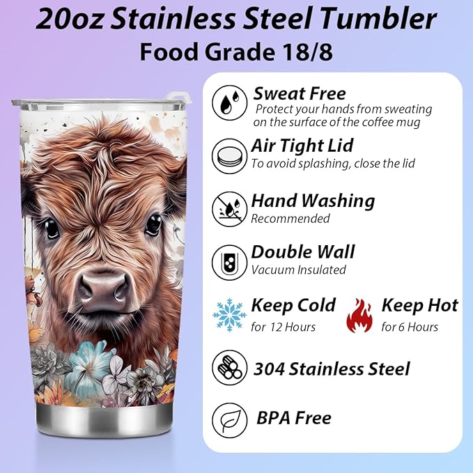 Cow Print Stuff Tumbler, Western Decor Gifts for Women Men Cow Lovers Teacher Appreciation Birthday Christmas Western Coffee Mug Stainless Steel Vacuum Insulated Double Wall Travel Cup with Lid 20oz