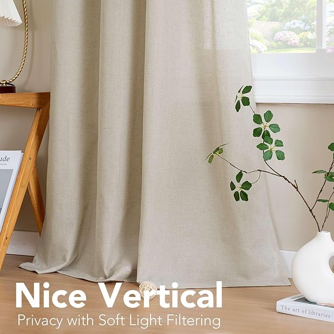 H.VERSAILTEX Living Room Linen Semi Sheer Nickel Grommet Curtains - Energy Saving, Light Filtering Window Treatments - 2 Panels, 52 x 63 Inch