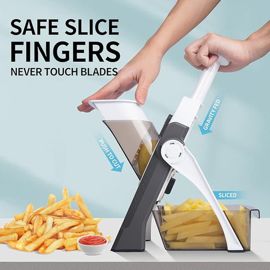 Safe Mandoline Slicer,Vegetable Potato Slice Food Cutter for Kitchen,Thickness Adjustable Upright Veggie Chopper for Fast Meal prep (Gray)