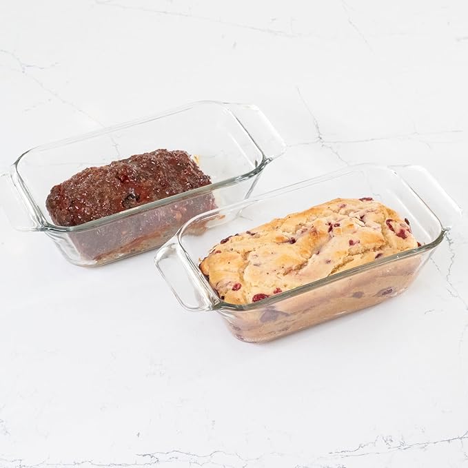 Libbey Baker’s Premium Glass Loaf Baking Dish Set of 2, Stackable Bakeware with GreatGrip Handles, Durable Glass Bread Pans