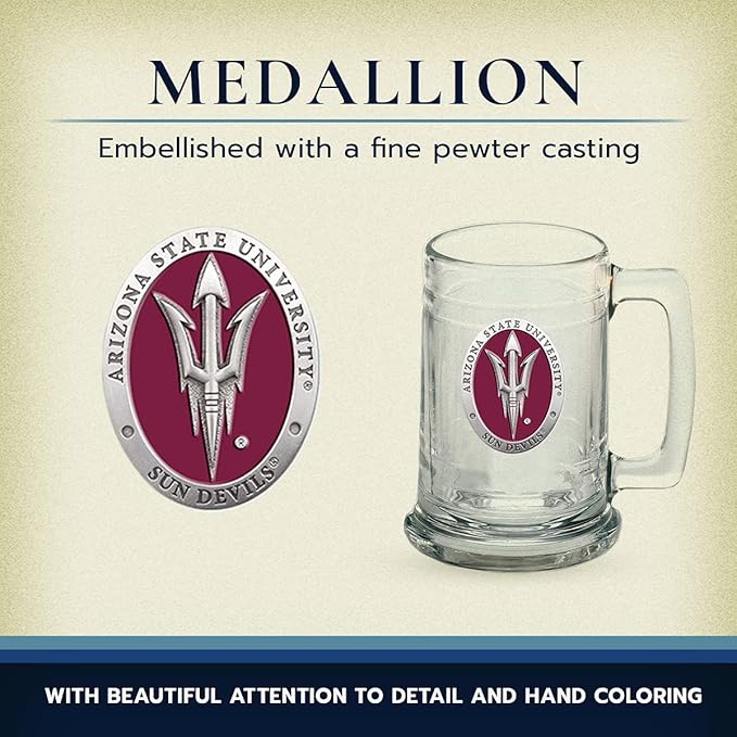 Heritage Pewter Arizona State Beer Stein Glass | 15 Ounce German-Style Beer Glass | Intricately Crafted Metal Pewter Alma Mater Inlay