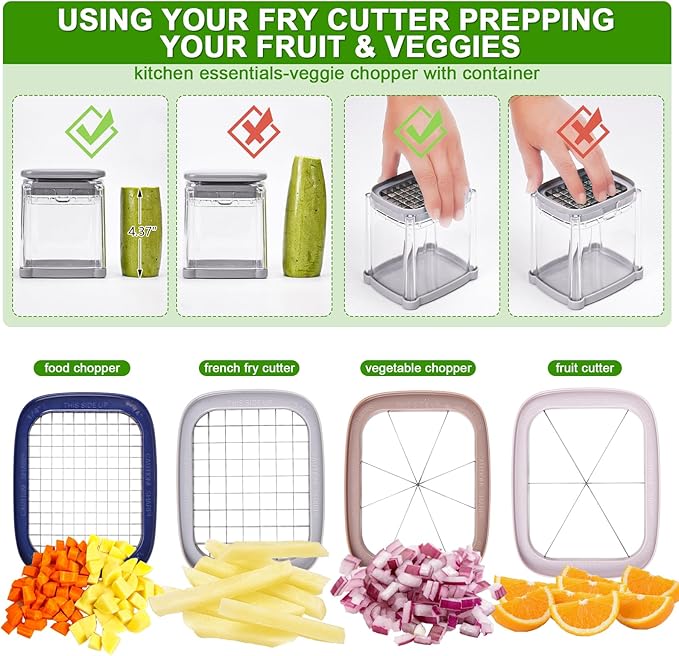 Kitchen gadgets food chopper with container.4 in 1 chopper vegetable cutter with french fry cutter,veggie chopper,fruit slicer,potato cutter.new home gift ideas-mandoline slicer for food chopper