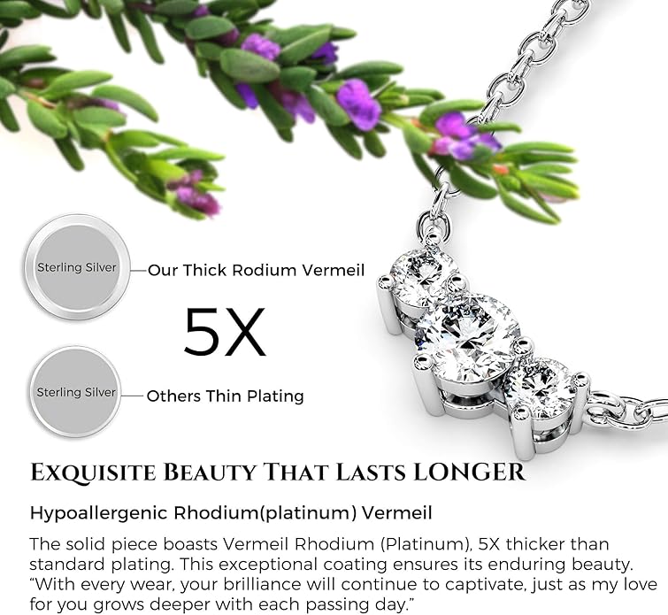 Moissanite Necklace for Women Three-Stone I Love You Jewelry Pendant Sterling Silver Lab Created Gem for Her Gift for Wedding Anniversary Birthday to My Wife Daughter Girlfriend Mom