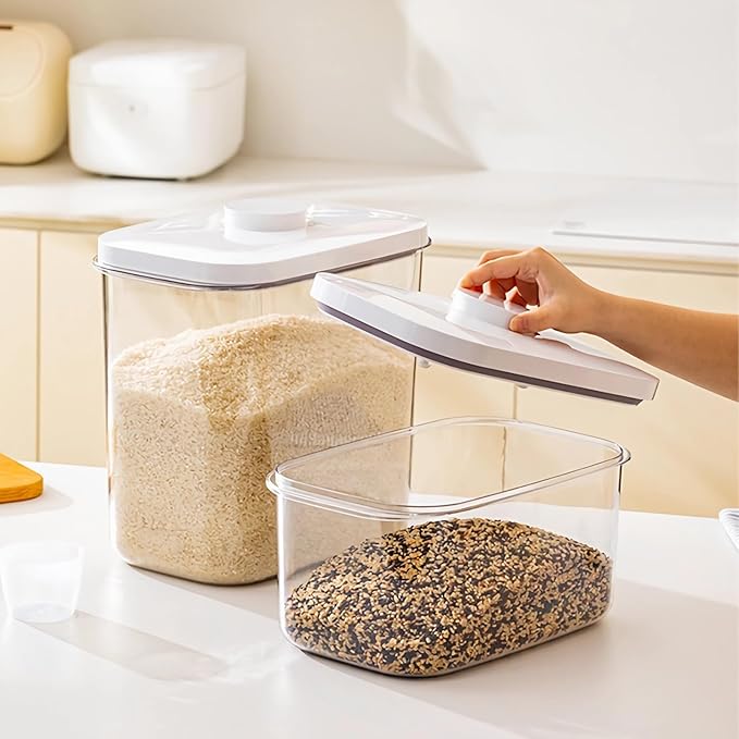 Airtight Flour Container 6.34 QT, Clear PET Plastic Food Storage Container Bin with Pop Up Lids For Rice Flour Sugar, Dry Food Holder for Kitchen Pantry Organization and Storage