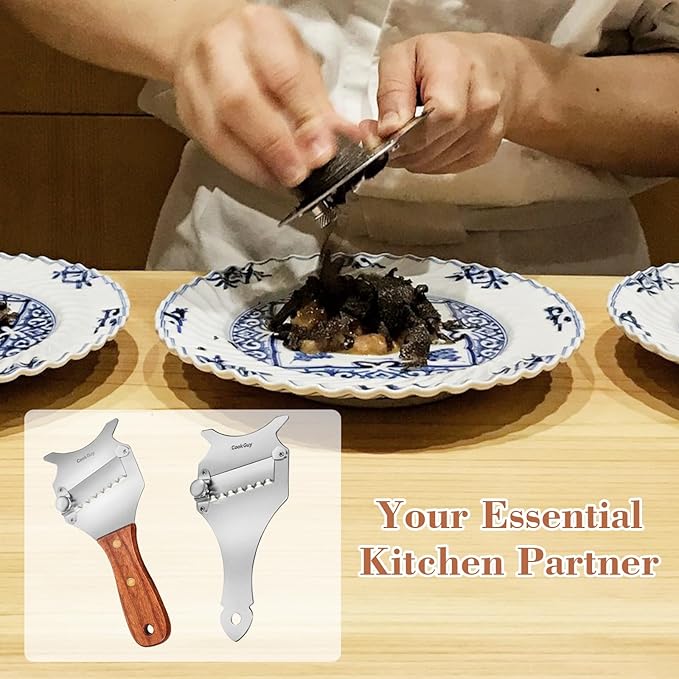 Cook Guy Premium Stainless Steel Truffle and Cheese Slicer with Adjustable Blade and Elegant Rosewood Handle, Versatile Chocolate Shaver and Wavy Blade Dessert Knife for Essential Kitchen Use