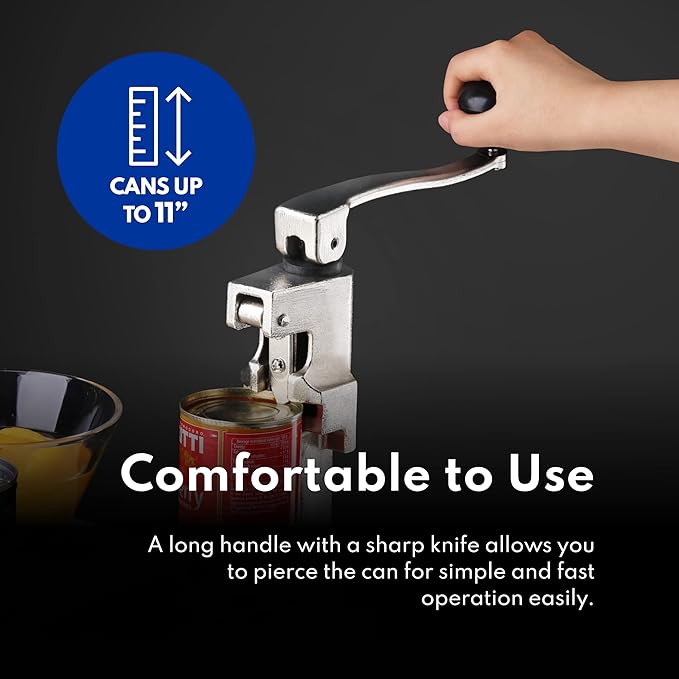 New Star Foodservice 7006841 Manual Table Can Opener with Plated Steel Base For Cans Up to 11” Tall