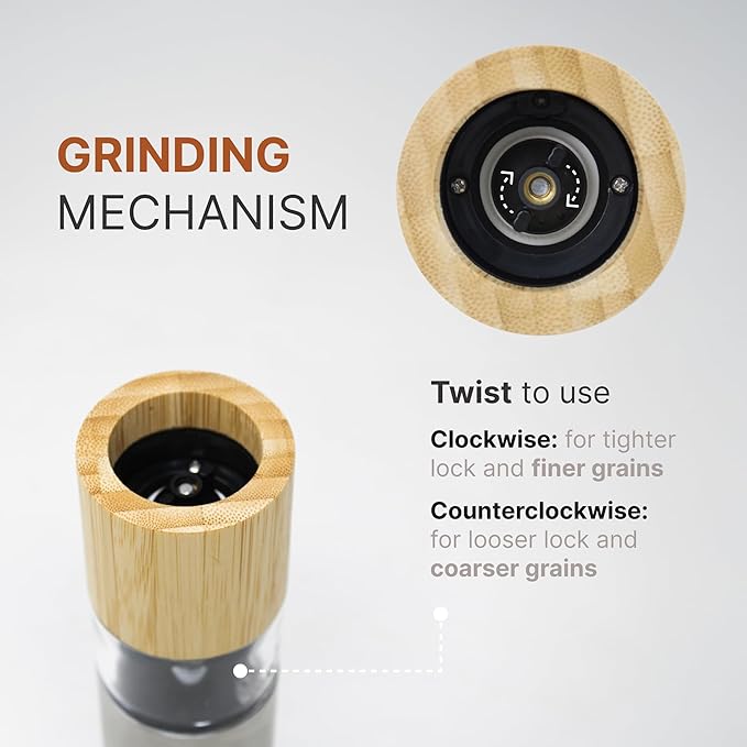 Automatic Battery Operated Electric Pepper and Salt Mill Grinder Set with Adjustable Mechanism for Fine, Medium, and Coarse Grinding (2 Pack)