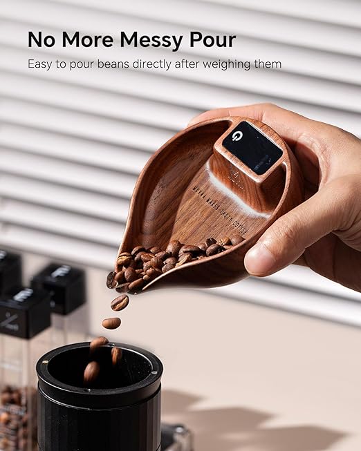 Walnut Coffee Bean Scale and Spray Bottle Kit - MUVNA Mini Rechargeable 0.1 Precision Dosing Tray Walnut Wood with LED Display for Espresso, Tea, Kitchen Spice