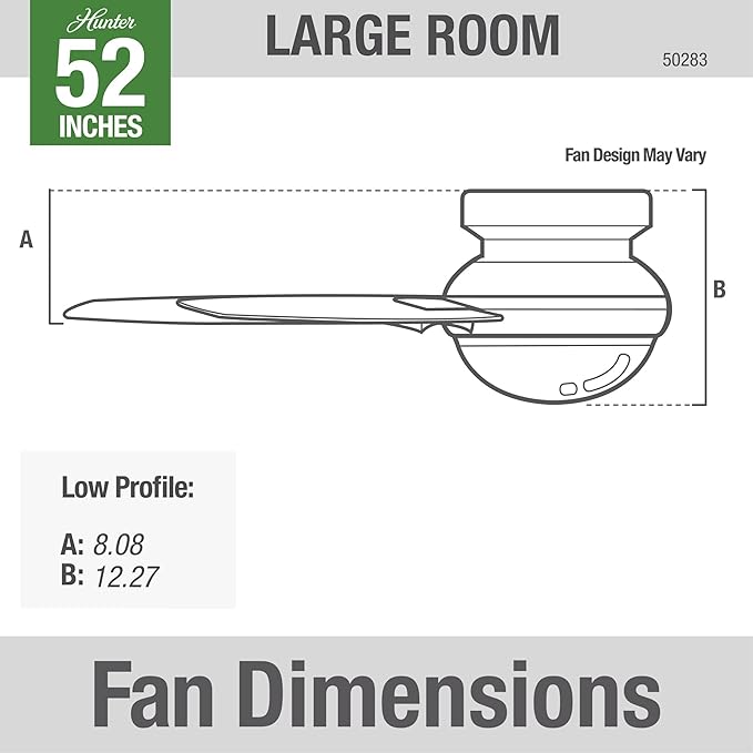 Hunter 52 inch Indoor Ceiling Fan with LED Light and Remote Control- Modern Ceiling Fan, Low Profile Mount, 4 Light Gray Oak Blades, For Bedroom, Living Room, or Kitchen- Dempsey 50283, Brushed Nickel