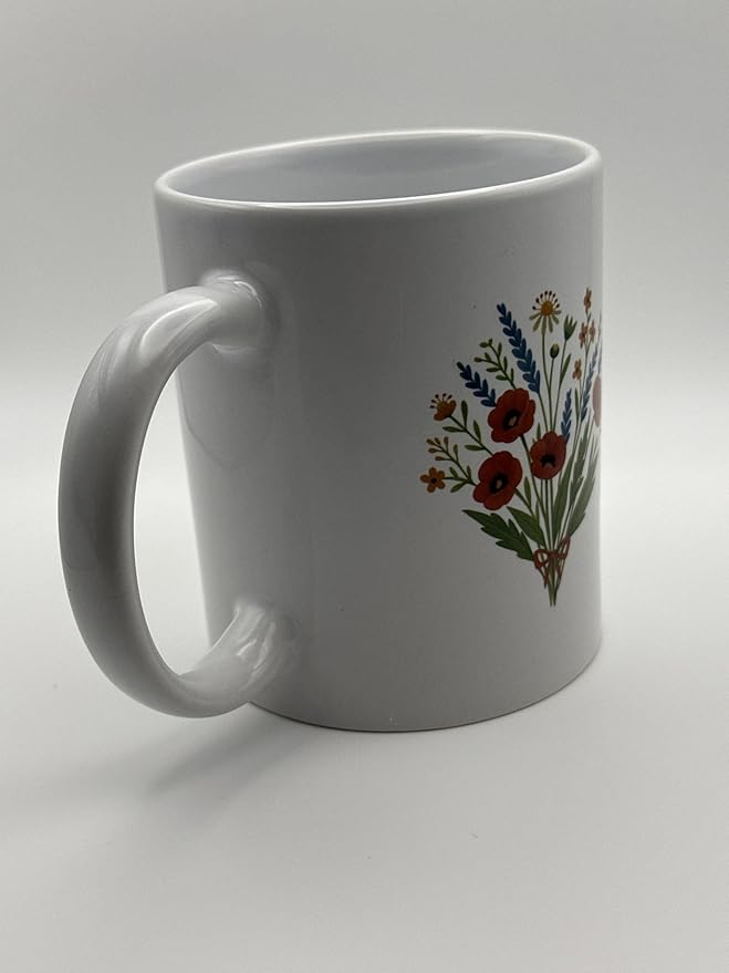 Decorative Ceramic Coffee Mug with Floral Design, White, Red Poppies Pattern