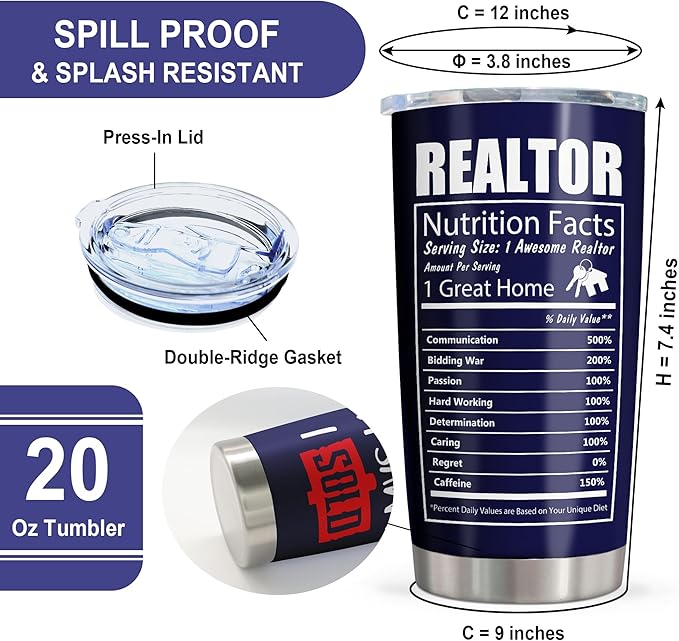 Christmas Realtor Gifts - Real Estate Agent & Closing Gifts for Women & Men, Realtor Supplies - 20oz Tumbler