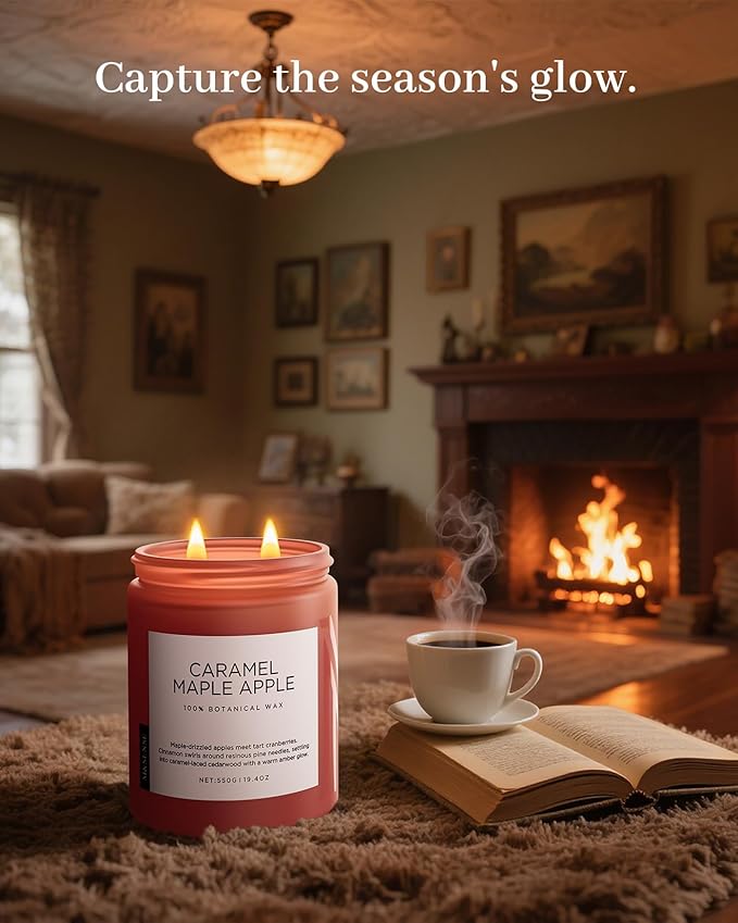 M&SENSE Caramel Apple Pie Candles for Home Scented, Natural Soy Wax 19.4oz Long Lasting 110 Hours Clean Non Toxic Large 2 Wick Candle Gifts for Thanksgiving Housewarming