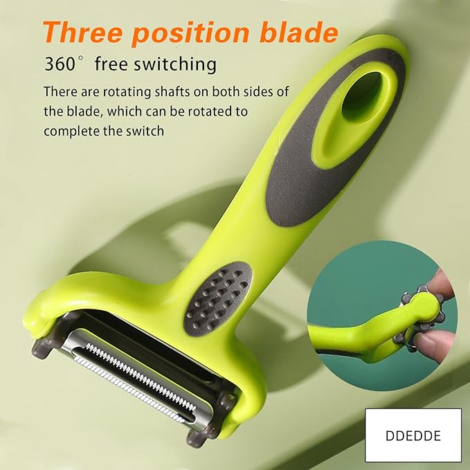 3-in-1 Rotary Vegetable Peeler with 3 Blades - Multi-Function Stainless Steel Peeler & Julienne Slicer - Ergonomic Non-Slip Grip Handle for Potato, Carrot, Fruit, Tomato, Kitchen Gadgets (Thin Green)