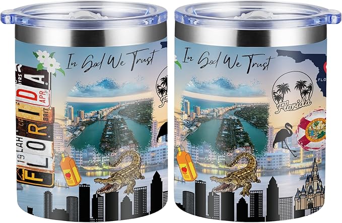 12oz Coffee Mug Florida State Insulated Coffee Cups, United States Map Travel Mug Landmark, Birthday Gifts Cute Mugs with Lid and Straw Mothers Day Gifts