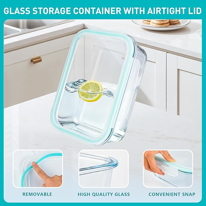2 Pack 78 Oz / 9.8 Cups Large Glass Food Storage Containers with Lids, Meal Prep Containers for Baking, Serving, Glass Storage Container, BPA Free, Leakproof, Freezer, Microwave/Oven Safe