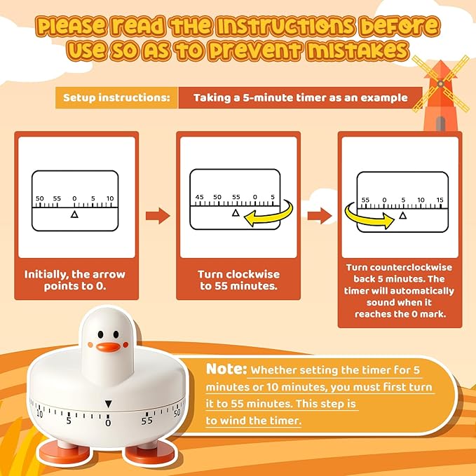 Amylove 4 Pieces Cute Kitchen Timer, Animal Mechanical Manual, Chick, Frog, Duck, Ladybug, 60 Minutes Loud Alarm Egg Windup Timer, for Adults Christmas Home Cooking Baking Fitness Beauty